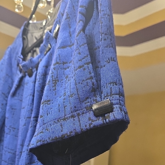 R&M Richards Blue and Black Midi Dress with Ruffled Peter Pan Collar - Picture 5 of 15